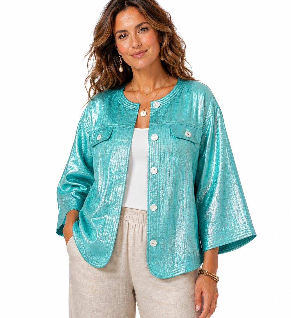 Y2K Iridescent Aqua Glam Feminine Blazer Jacket 20W Fairy Lightweight